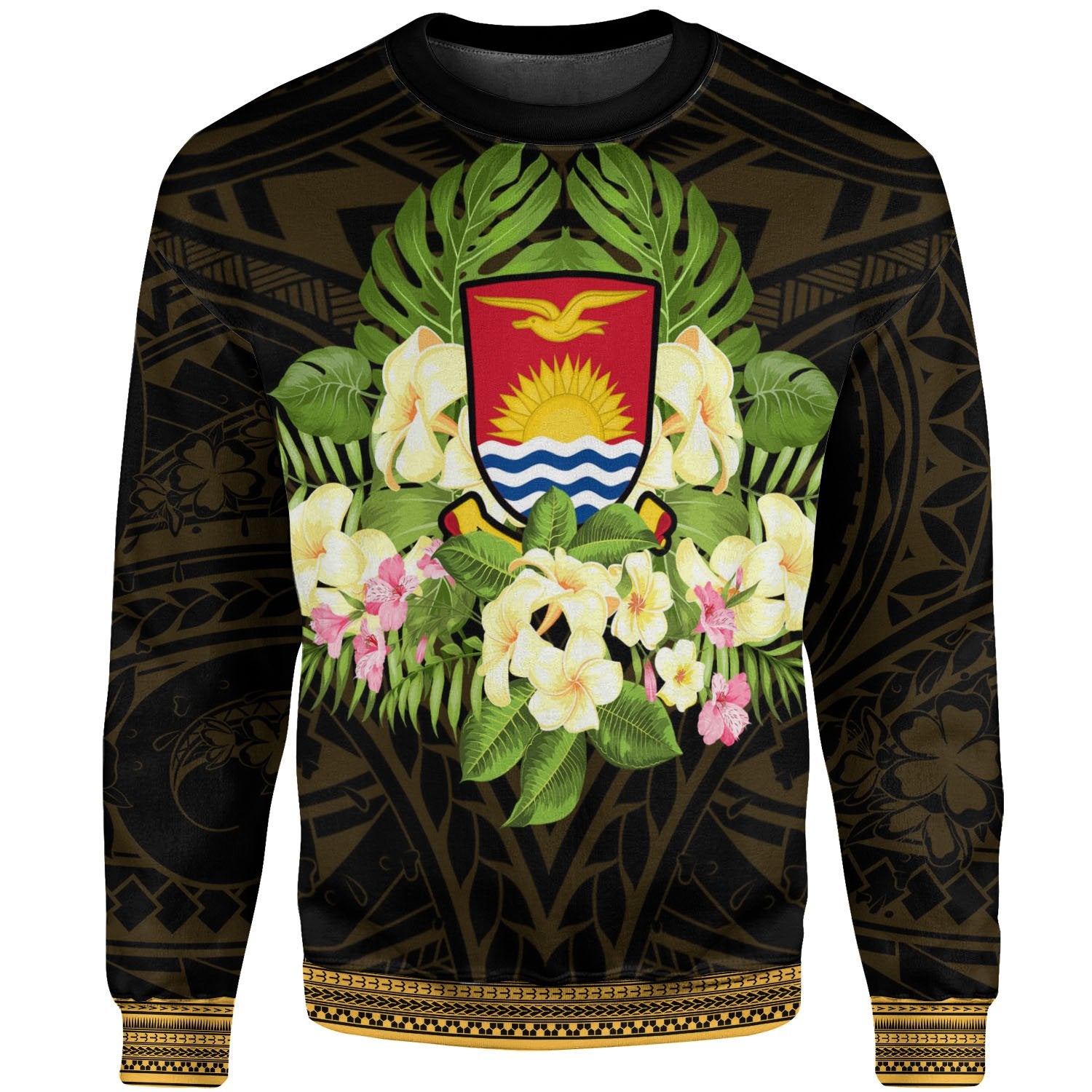 Kiribati Sweatshirt - Polynesian Gold Patterns Collection Unisex Black - Polynesian Pride