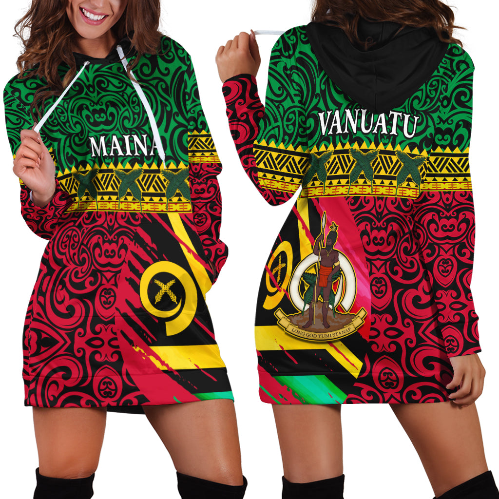 (Maina) Vanuatu Dreamy Hoodie Dress Flag and Pattern LT13 Green - Polynesian Pride