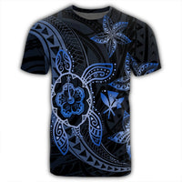 Kanaka Map Hibiscus Plumeria Turtle Art Blue Polynesian T Shirt AH - Polynesian Pride