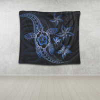 Kanaka Map Hibiscus Plumeria Turtle Art Blue Polynesian Tapestry - AH - Polynesian Pride