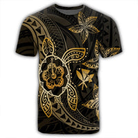 Kanaka Map Hibiscus Plumeria Turtle Art Gold Polynesian T Shirt AH - Polynesian Pride