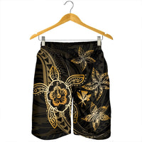 Kanaka Map Hibiscus Plumeria Turtle Art Gold Polynesian Men's Shorts - AH - Polynesian Pride