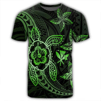 Kanaka Map Hibiscus Plumeria Turtle Art Green Polynesian T Shirt AH - Polynesian Pride