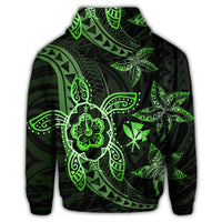 Kanaka Map Hibiscus Plumeria Turtle Art Green Polynesian Zip Hoodie - Polynesian Pride