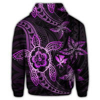 Kanaka Map Hibiscus Plumeria Turtle Art Pink Polynesian Zip Hoodie - Polynesian Pride