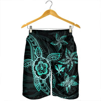 Kanaka Map Hibiscus Plumeria Turtle Art Turquoise Polynesian Men's Shorts - AH - Polynesian Pride