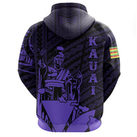 Hawaiian King Kanaka Map Polynesian Kauai Hoodie Zip Purple Hala Style - Polynesian Pride
