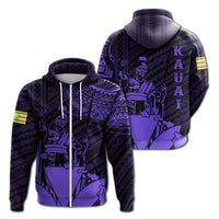 Hawaiian King Kanaka Map Polynesian Kauai Hoodie Zip Purple Hala Style Unisex Purple - Polynesian Pride