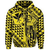 Hawaii Hoodie King Kakau Kanaka Yellow - Polynesian Pride