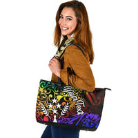 Kosrae Custom Personalised Leather Tote Bag - Rainbow Polynesian Pattern - Polynesian Pride