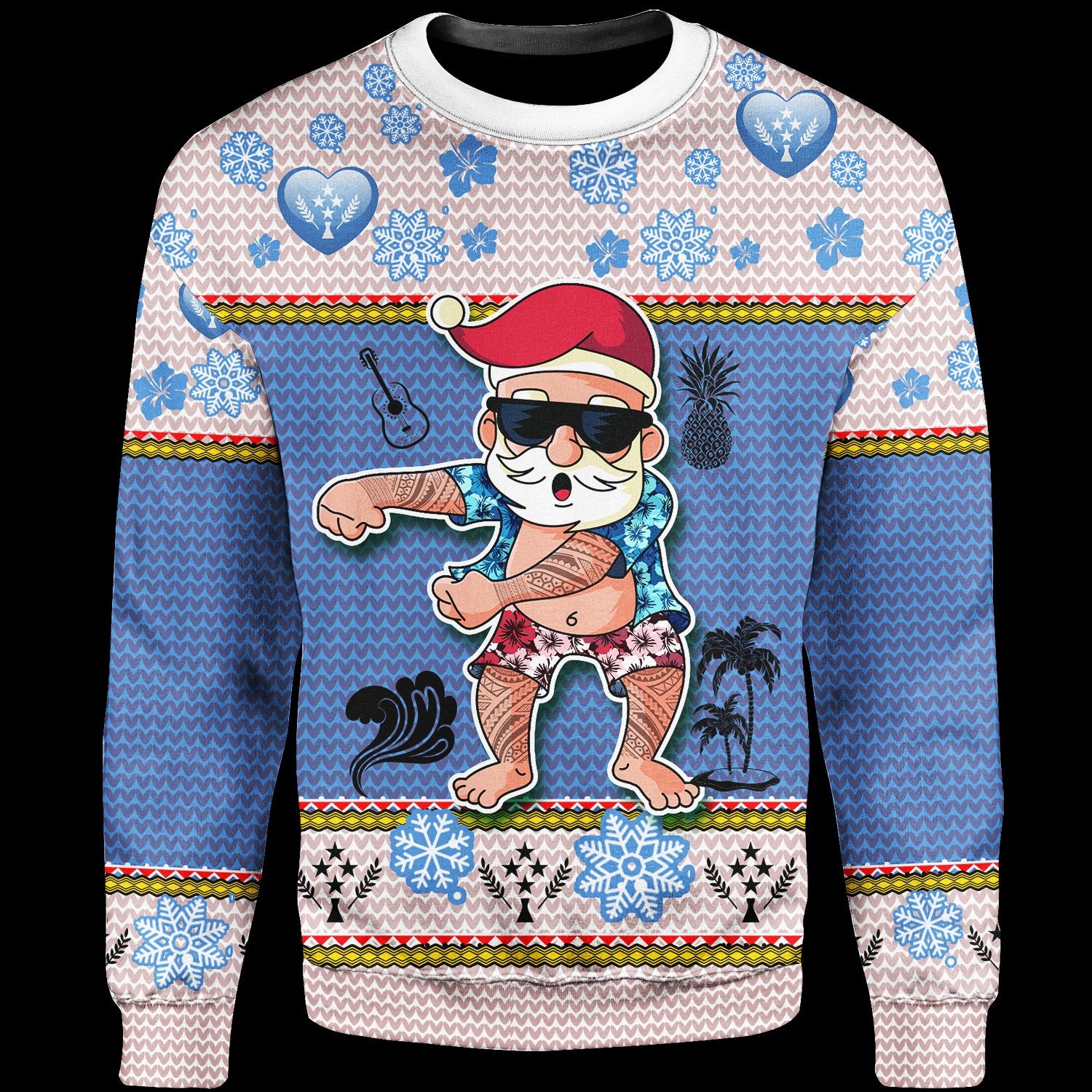 Kosrae Christmas Sweater - Santa Claus Polynesian Tattoo Unisex Blue - Polynesian Pride