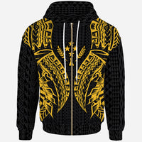 Kosrae Zip up Hoodie Polynesian Lion Head Gold Style Unisex Gold - Polynesian Pride