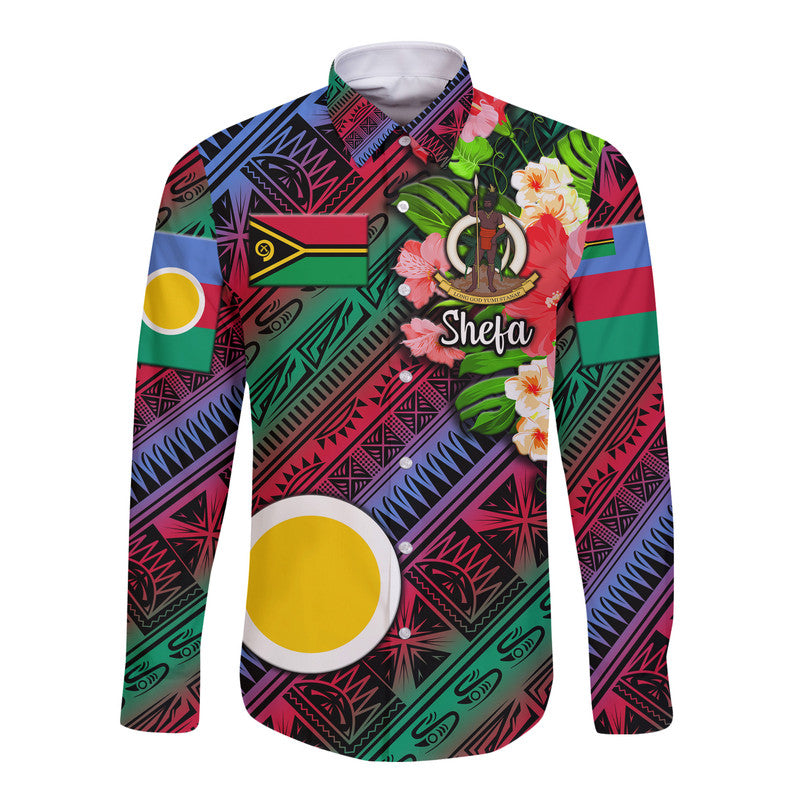 (Custom Personalised) Vanuatu Shefa Hawaii Long Sleeve Button Shirt Independence Be Proud LT8 Unisex Blue - Polynesian Pride