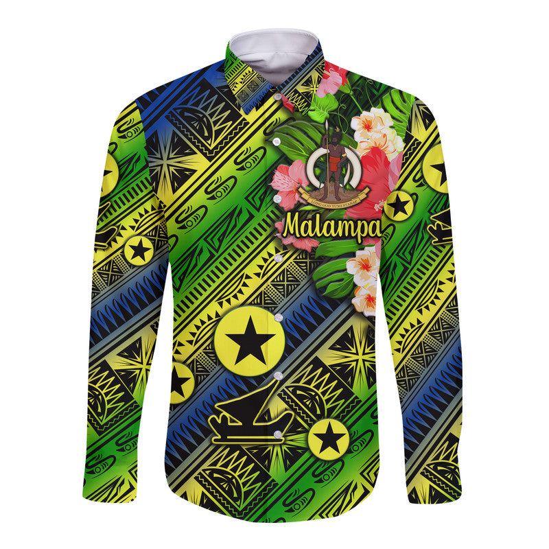 (Custom Personalised) Vanuatu Malampa Hawaii Long Sleeve Button Shirt Independence Be Proud LT8 Unisex Blue - Polynesian Pride