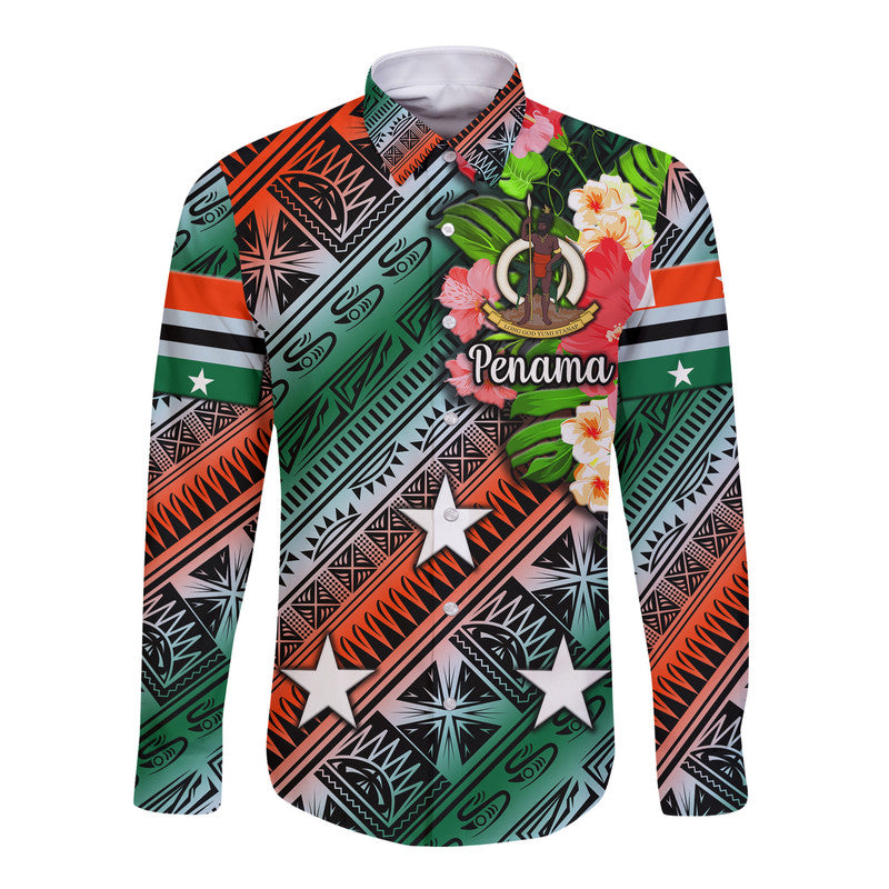(Custom Personalised) Vanuatu Penama Hawaii Long Sleeve Button Shirt Independence Be Proud LT8 Unisex Green - Polynesian Pride