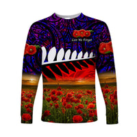 (Custom Personalised) New Zealand Maori ANZAC Long Sleeve Shirt Poppy Vibes - Purple LT8 Unisex Purple - Polynesian Pride