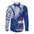 (Custom Personalised) Samoa Siapo Hawaii Long Sleeve Button Shirt Sporty Mix Barkcloth Panel LT13 Unisex Blue - Polynesian Pride