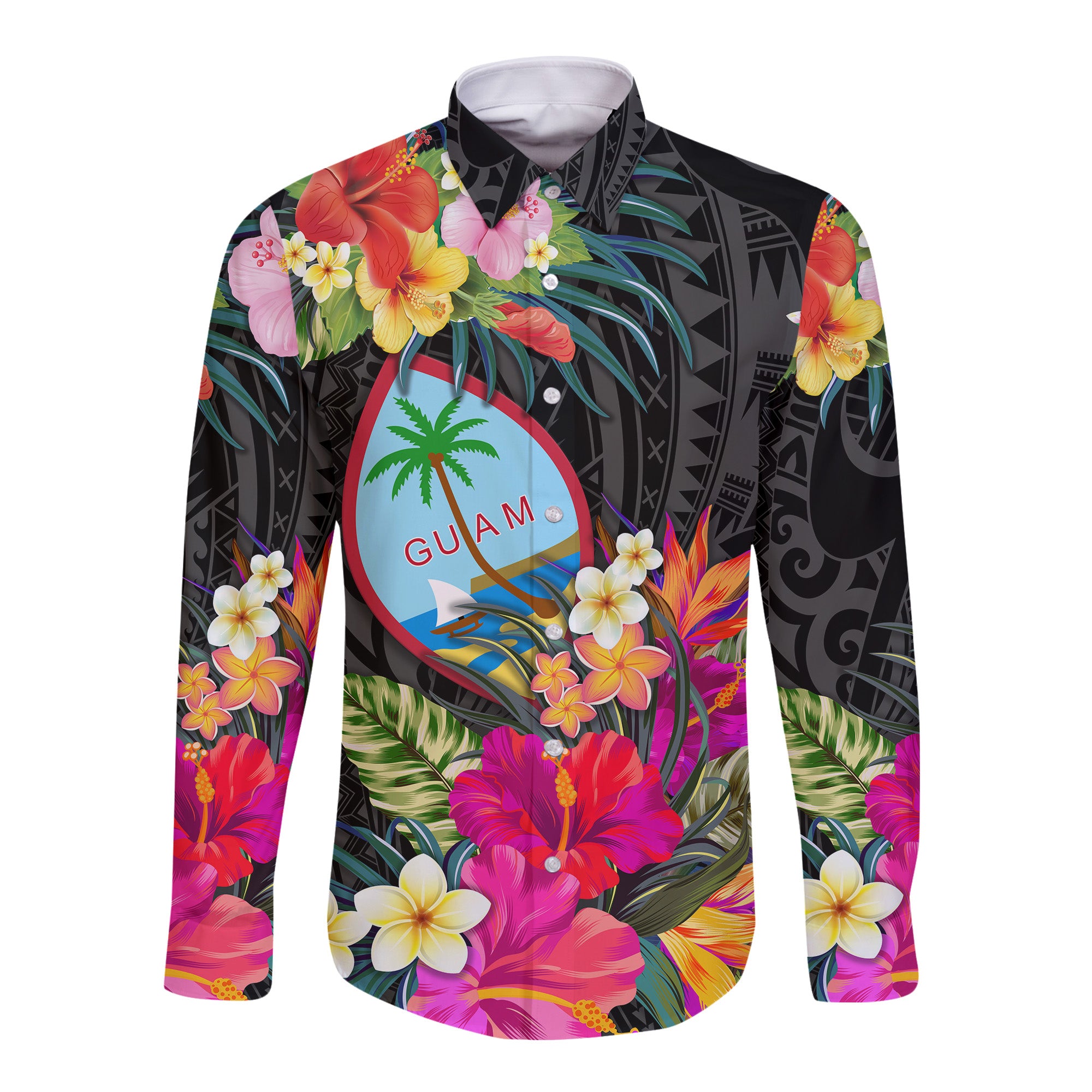 (Custom Personalised) Guam Polynesian Hawaii Long Sleeve Button Shirt Tropical Flowers - Colorful Vibes LT8 - Polynesian Pride