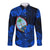 (Custom Personalised) Guam Polynesian Hawaii Long Sleeve Button Shirt Tropical Flowers - Blue LT8 - Polynesian Pride