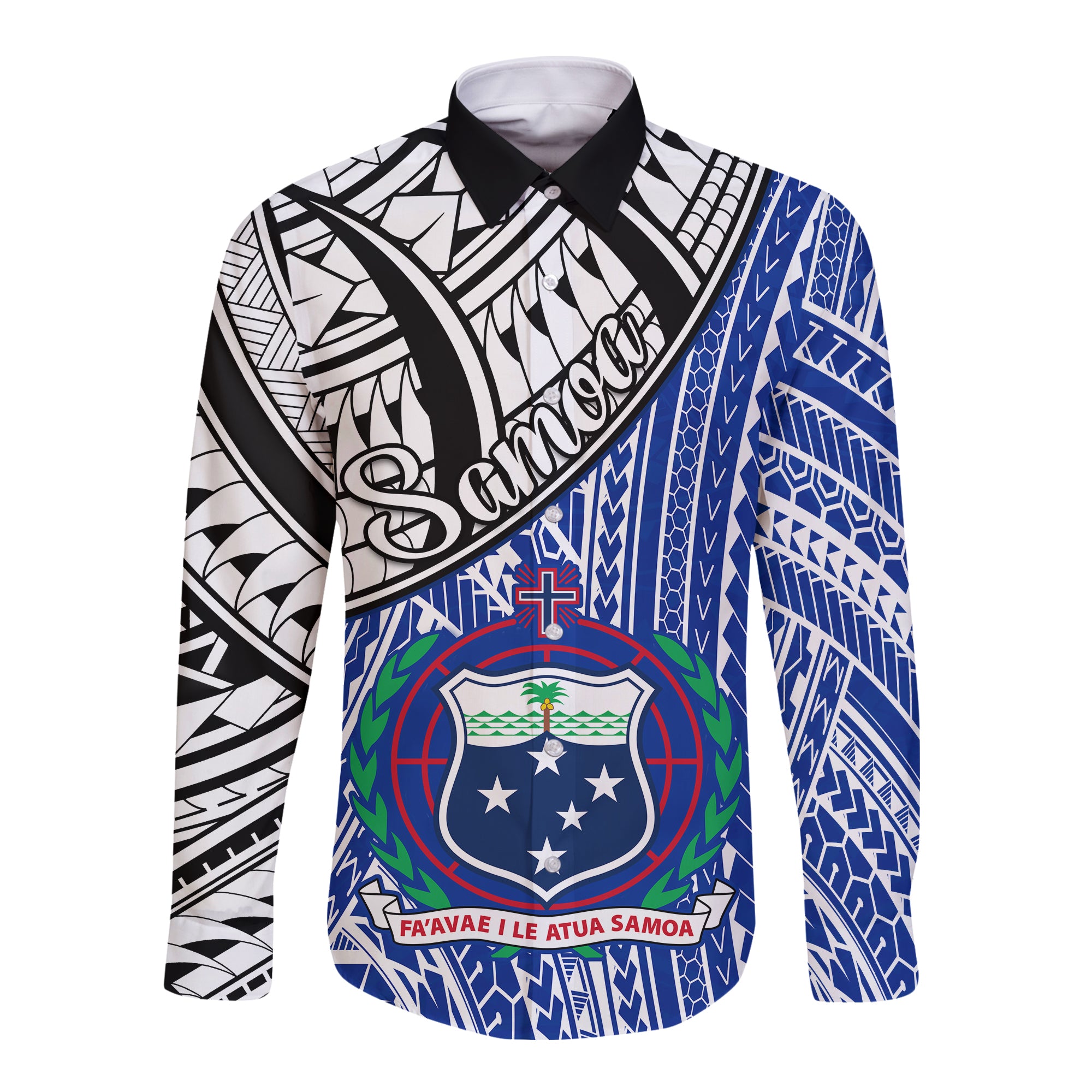 Samoa Hawaii Long Sleeve Button Shirt Samoan Pattern Newest LT13 Unisex Blue - Polynesian Pride