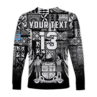 (Custom Text and Number) Fiji Rugby Long Sleeve Shirt Flying Fijians Black Tapa Pattern LT13 - Polynesian Pride