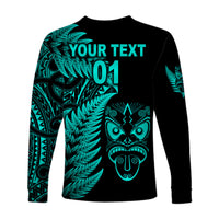 (Custom Personalised) New Zealand Haka Rugby Maori Long Sleeve Shirt Silver Fern Vibes - Turquoise LT8 - Polynesian Pride