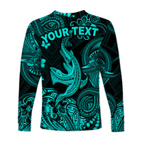 (Custom Personalised) Hawaii Angry Shark Polynesian Long Sleeve Shirt Unique Style - Turquoise LT8 - Polynesian Pride