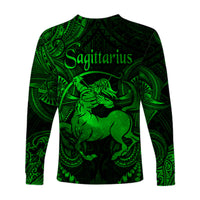 Sagittarius Zodiac Polynesian Long Sleeve Shirt Unique Style - Green LT8 - Polynesian Pride
