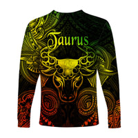 Taurus Zodiac Polynesian Long Sleeve Shirt Unique Style - Reggae LT8 - Polynesian Pride