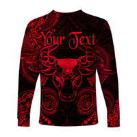 (Custom Personalised) Taurus Zodiac Polynesian Long Sleeve Shirt Unique Style - Red LT8 - Polynesian Pride
