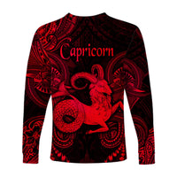 Capricorn Zodiac Polynesian Long Sleeve Shirt Unique Style - Red LT8 - Polynesian Pride