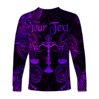 (Custom Personalised) Libra Zodiac Polynesian Long Sleeve Shirt Unique Style - Purple LT8 - Polynesian Pride