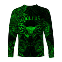 Taurus Zodiac Polynesian Long Sleeve Shirt Unique Style - Green LT8 - Polynesian Pride