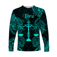 (Custom Personalised) Libra Zodiac Polynesian Long Sleeve Shirt Unique Style - Turquoise LT8 Unisex Turquoise - Polynesian Pride