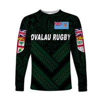 (Custom Personalised) Fiji Ovalau Rugby Long Sleeve Shirts Dark Green Style, Custom Text And Number LT8 - Polynesian Pride
