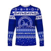 (Custom Personalised) Siu'ilikutapu & Mailefihi College Christmas Long Sleeve Shirt Simple Style LT8 Unisex Blue - Polynesian Pride