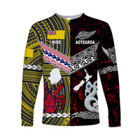 (Custom Personalised) New Zealand Maori Aotearoa And Niue Together Long Sleeve Shirts - Red, Custom Text And Number LT8 - Polynesian Pride