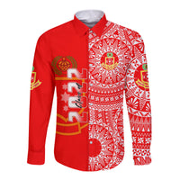 (Custom Text And Number) Kolisi Tonga High School Long Sleeve Button Shirt Class Of Year Tongan Ngatu Pattern LT14 - Polynesian Pride