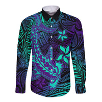 (Custom Personalised) Polynesian Long Sleeve Button Shirt Purple Paradise Hawaiian Tribal Hammerhead Shark LT14 - Polynesian Pride