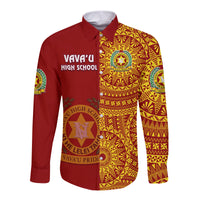 (Custom Personalised) Tonga Vavau High School Long Sleeve Button Shirt Tongan Ngatu Pattern LT14 - Polynesian Pride