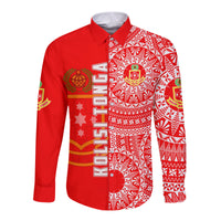 (Custom Personalised) Kolisi Tonga High School Long Sleeve Button Shirt Tongan Ngatu Pattern LT14 - Polynesian Pride