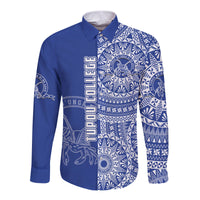 (Custom Personalised) Tupou Tonga College Long Sleeve Button Shirt Tongan Ngatu Pattern LT14 - Polynesian Pride