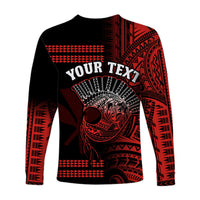 (Custom Personalised) Hawaii Long Sleeve Shirt Kakau Warrior Helmet Gradient Red Polynesian LT14 - Polynesian Pride