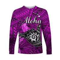 The Shaka Hawaii Long Sleeve Shirt Tropical Flowers Purple Version LT13 Unisex Purple - Polynesian Pride