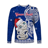 (Custom Personalised) New Zealand Christmas Long Sleeve Shirt Hei Tiki Blue Pohutukawa Meri Kirihimete LT14 - Polynesian Pride