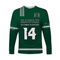 (Custom Text And Number) Hawaii Football Long Sleeve Shirt Kakau Rainbow Warriors Helmet Go Bows LT14 - Polynesian Pride