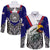 (Custom Personalised) American Samoa Hawaii Long Sleeve Button Shirt Bald Eagle Mix Polynesian LT13 Unisex Blue - Polynesian Pride