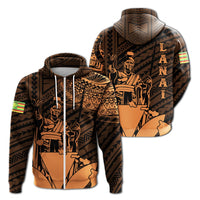 Hawaiian King Kanaka Map Polynesian Lanai Hoodie Zip Orange Hala Style Unisex Orange - Polynesian Pride