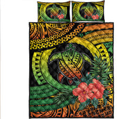 Polynesian Turtle Quilt Bed Set Circle Turtle Hibiscus Reggae LT9 Reggae - Polynesian Pride