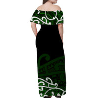 Maori Off Shoulder Long Dress Tino Moku Curves Special - Green LT7 - Polynesian Pride